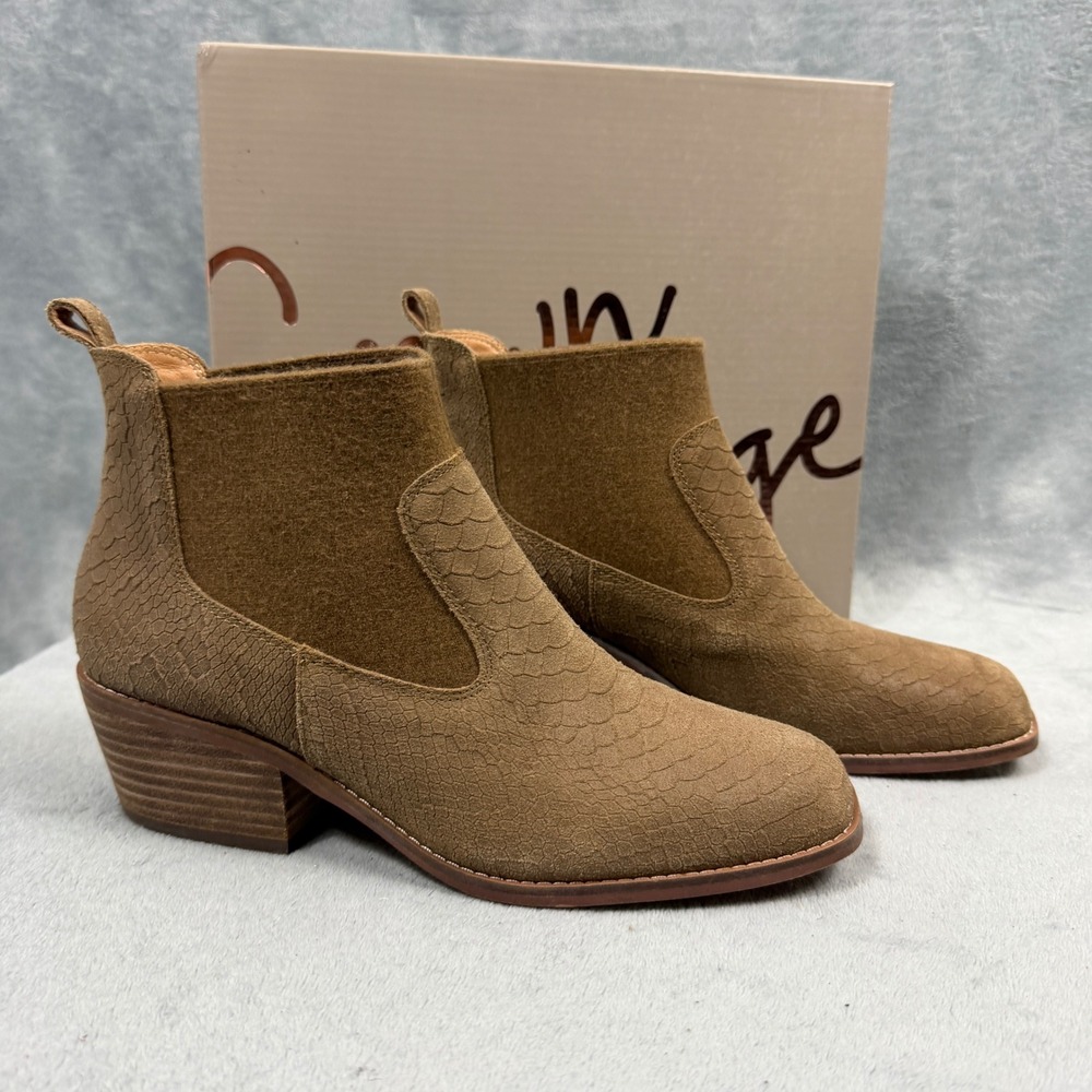 Crown Vintage Women 8 Camel Giancita Snake Stamped Leather Felt Boho Boots